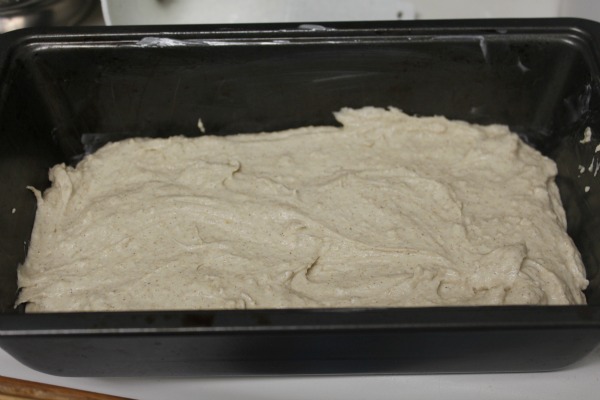 Bread batter spread in pan
